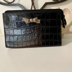 Vtg Brighton Croco Leather Cosmetic Clutch